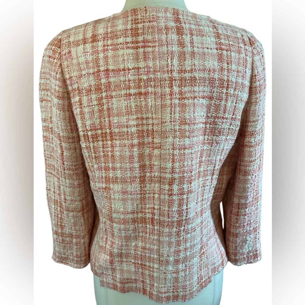 Talbots Orange,Pink & Cream Tweed Open Blazer w/pockets & Cropped Length Size 14 - Picture 4 of 17